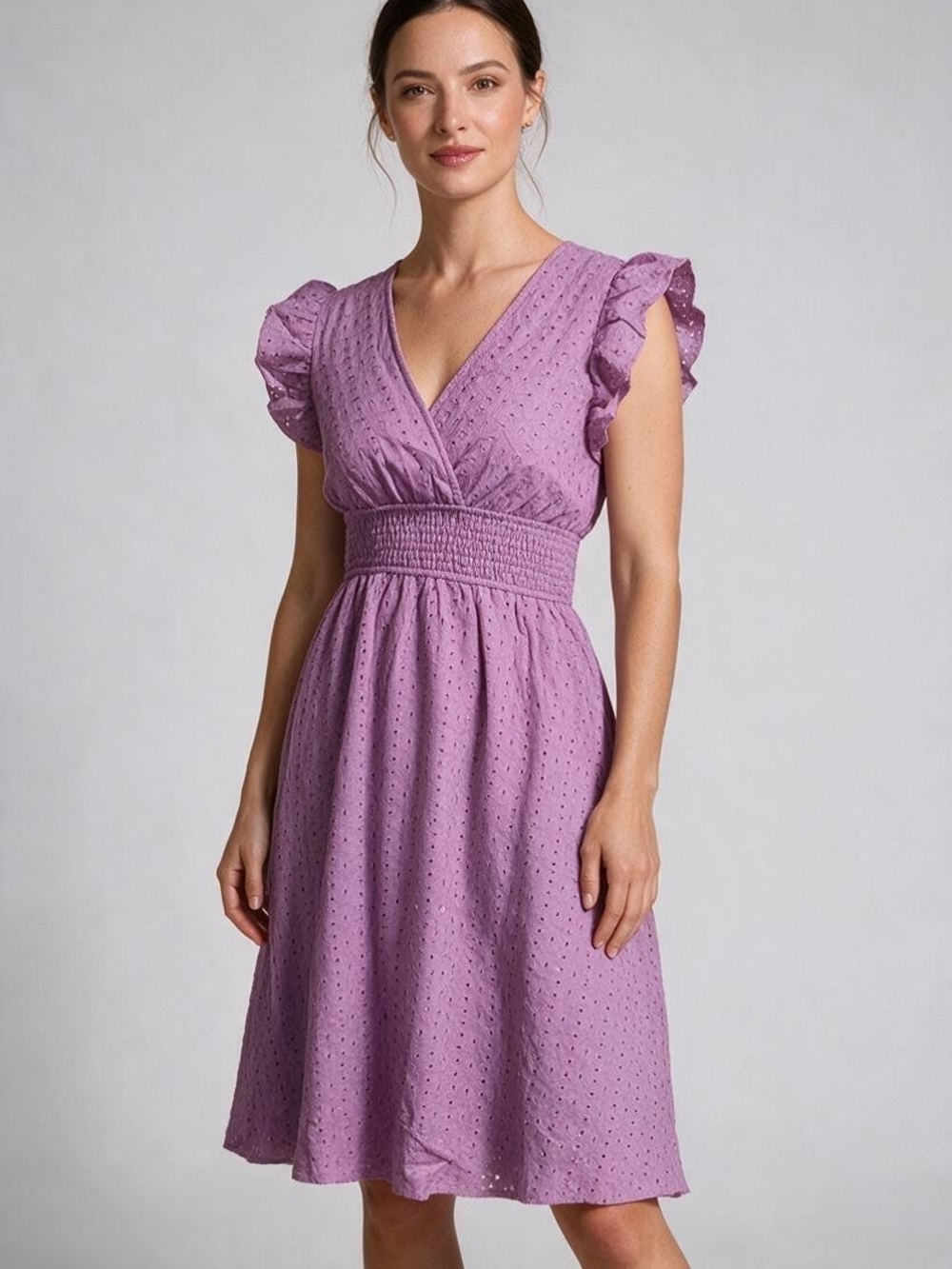 Lavender Eyelet Smocked-Waist Dress - Women